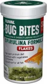 Fluval bug bites spirulina flakes with insect larvae for tropical fish