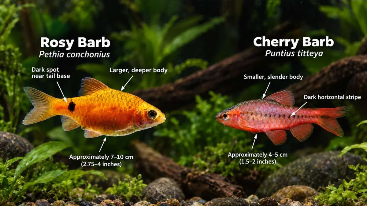 Rosy barb vs cherry barb, comparing the differences in body shape, markings and adult size